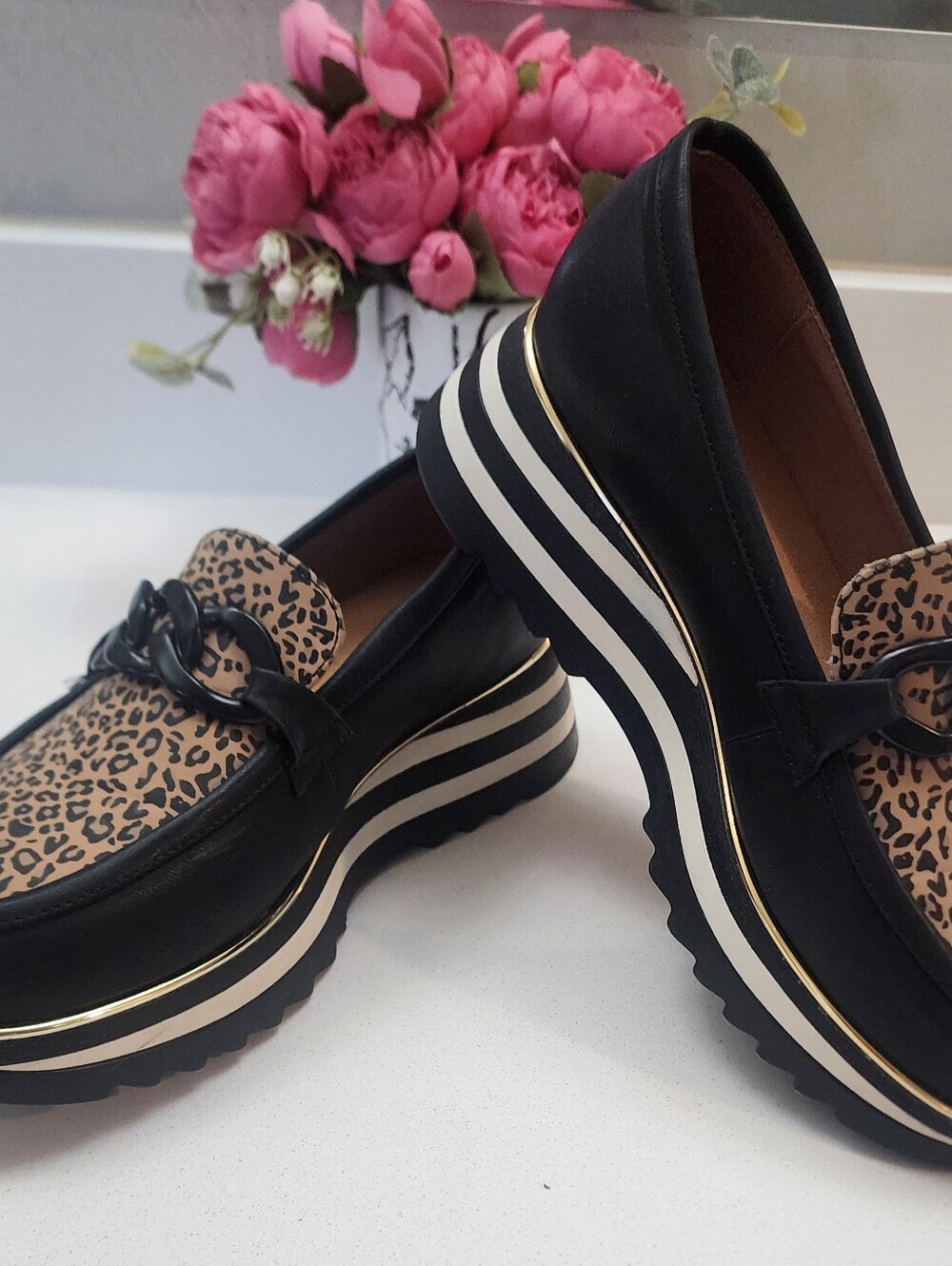 Othr Black and Leopard Platform Slip-On Loafers